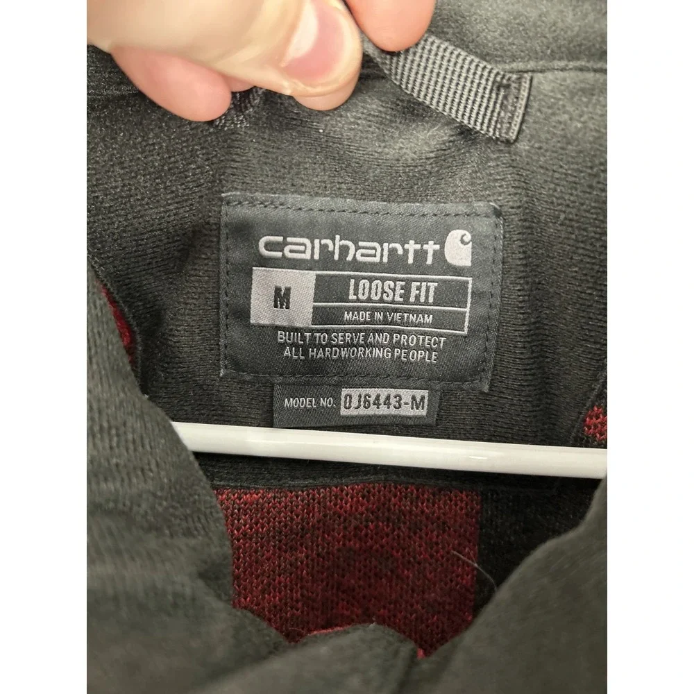 Carhartt Fleece Sweater Red Black Plaid Half 1/2 1/4 Quarter Zip‎ Sherpa Medium